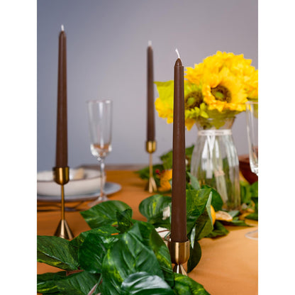 CANDWAX 10 inch Taper Candles - Set of 4 Dripless Tapered Candlesticks - Unscented, Perfect for Dinner and Household Use - Brown Candles for Home Decor
