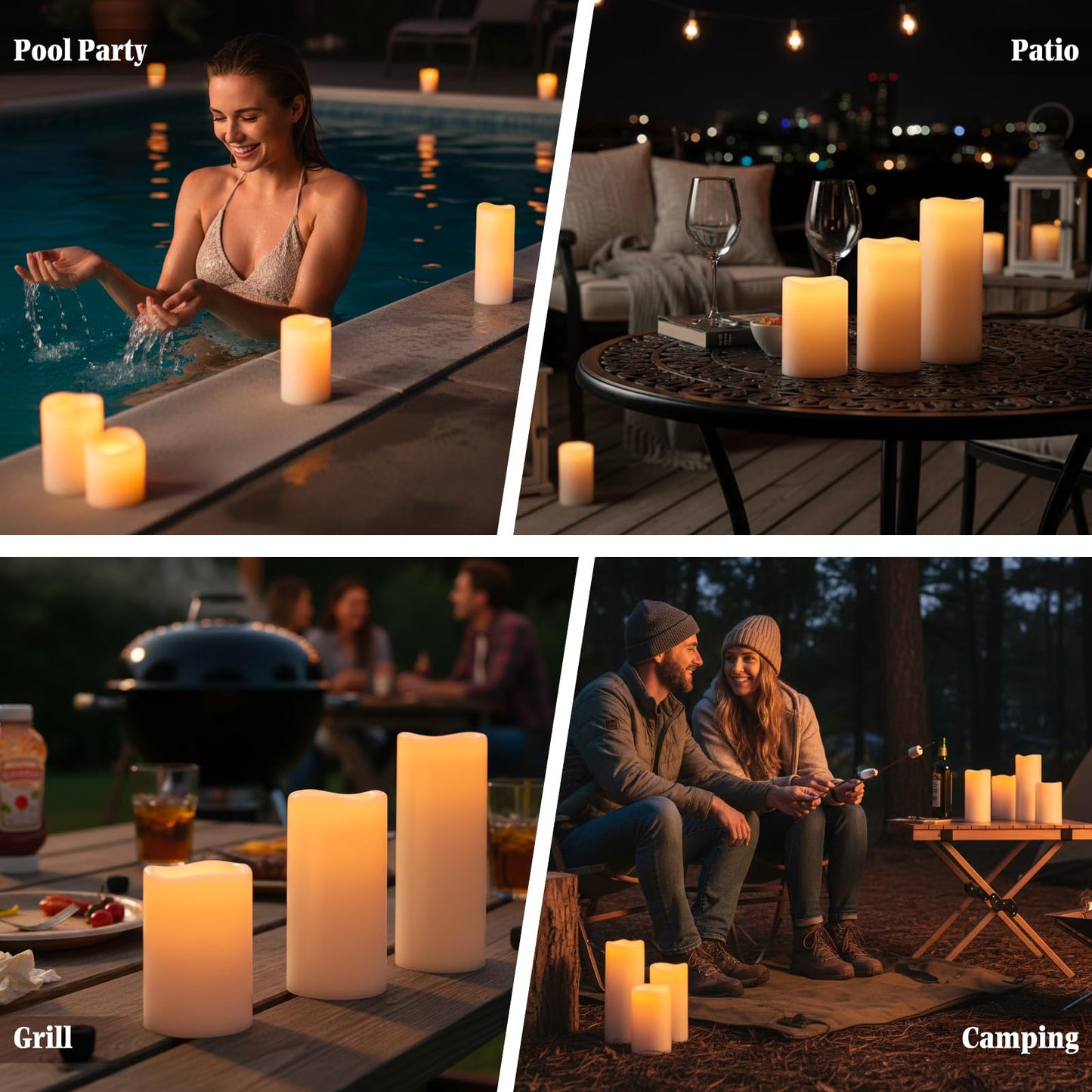 Lumeavetra 6" 8" 10" x 4" Large Waterproof Outdoor Flameless Candles Battery Operated LED Pillar Candles for Indoor Outdoor Lanterns, Off White, Long Lasting, Set of 3