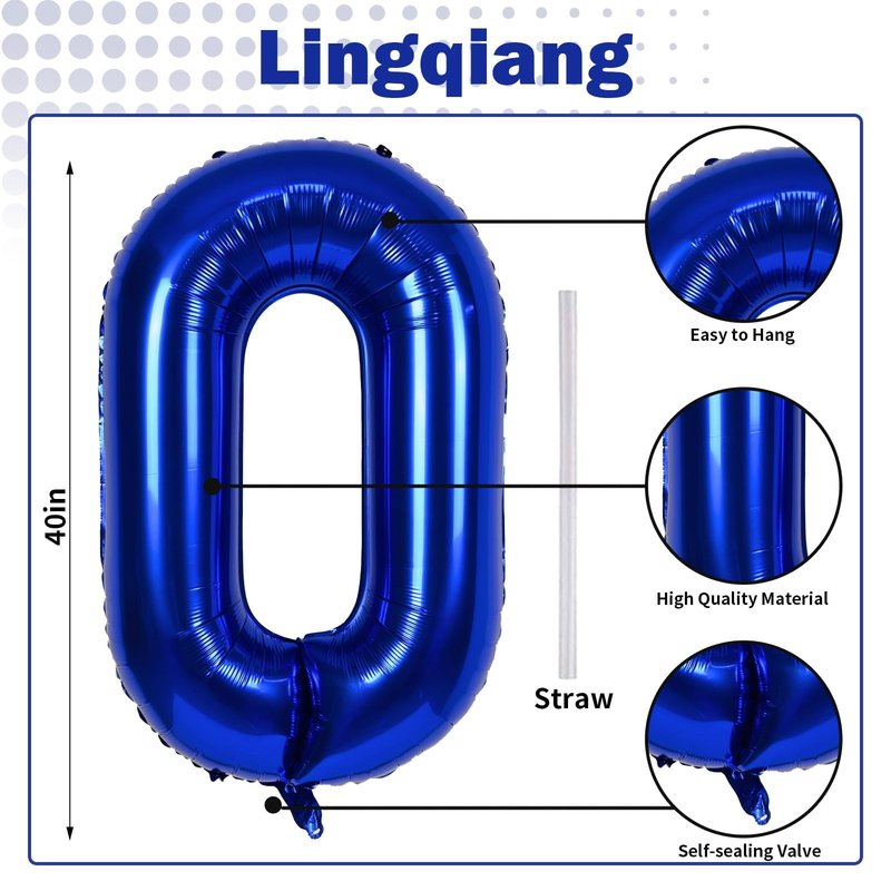 40 Inch Balloon Number 0 Navy Blue, Large Foil Dark Blue Number Balloons Set 0-9, Royal Blue Digital 0 Helium Balloons for Boys 10th 20th Birthday Anniversary Party Decoration Supplies