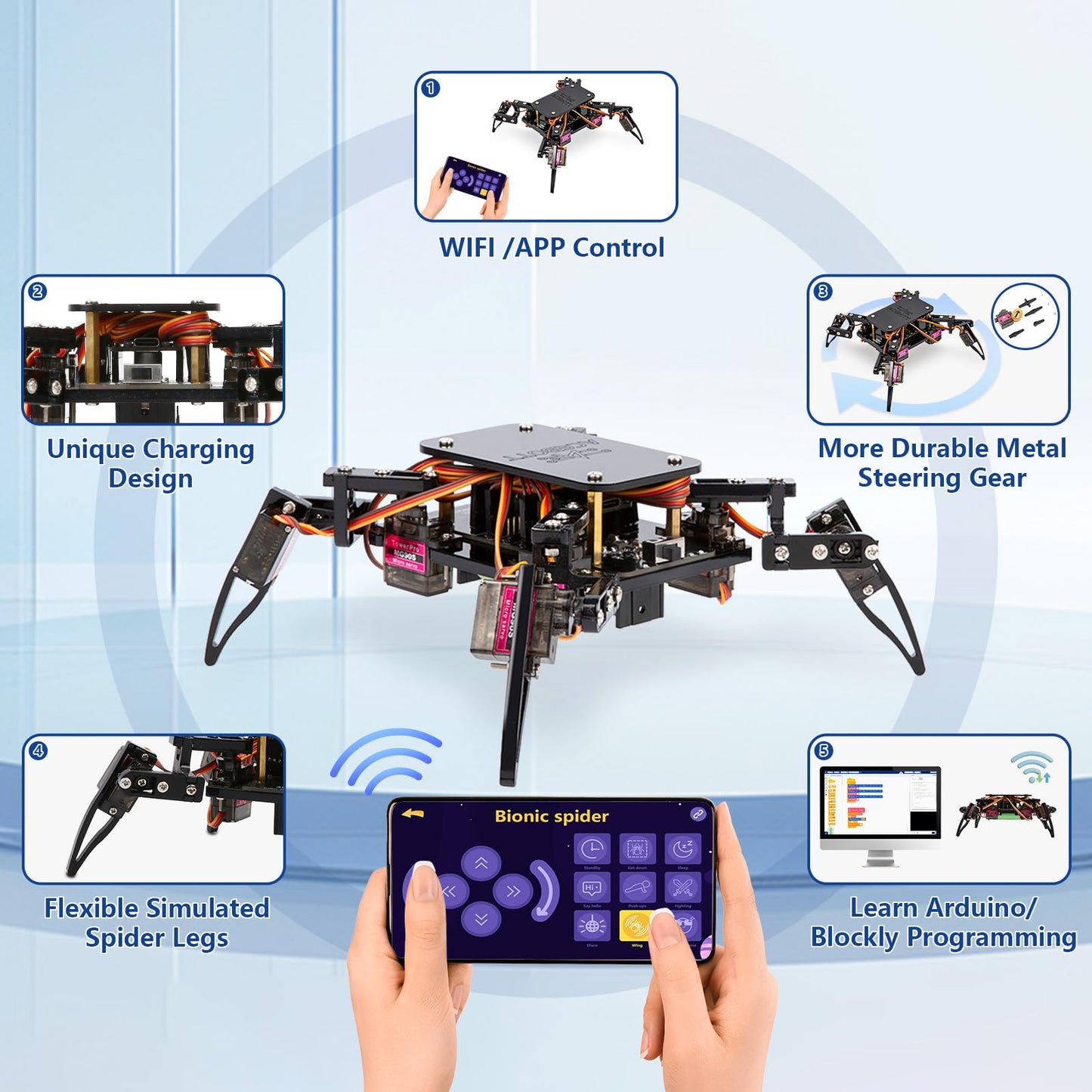 ACEBOTT Science Kits Spider Robot Building Kit STEM Crawling Robot Gifts for Kids Boys Ages 8-12 Girls, Scientific Coding Robotic Technic Creative DIY Toys for Birthday