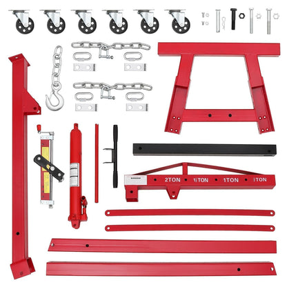 2 Ton Folding Hydraulic Engine Hoist Cherry Picker, 4400 Lbs Capacity, Adjustable Telescoping Boom, Heavy Duty Shop Crane with Load Leveler & 6 Swivel Wheels, for Garage Workshop Warehouse Automotive