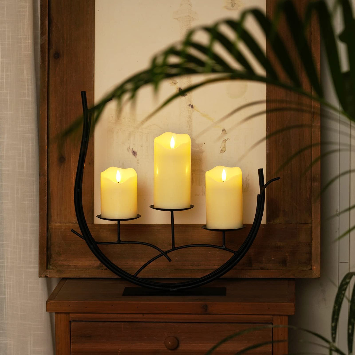 Homemory Flickering Flameless Candles, Realistic LED Candles with Remote and Timer, Real Wax Battery Operated Candles, Set of 3, Ivory