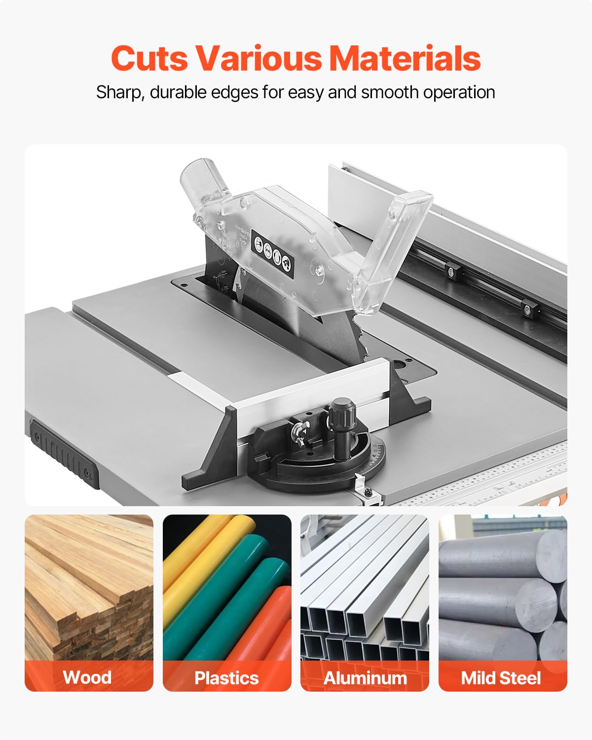 VEVOR Table Saw, 4500 RPM Portable Jobsite Table Saw with Sharp Edges & High Cutting Precision, Compact Table Saws with Dust Port For Woodworking, Fit for Raw Wood, Flooring & Cabinets