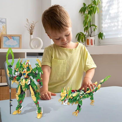 2-in-1 Transforming Robot Building Blocks Sets Mech Building Toy Action Figures Kits Model Creative Action Robot Dragon Toy Gifts Perfect for Valentine's Day Birthday