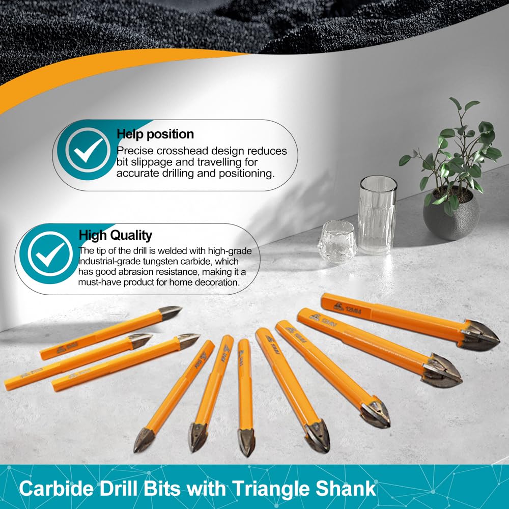 EXFEIN Diamond Tile Hole Saw Kit 12pcs and EXFEIN Masonry Diamond Drill Bits - 10pcs Concrete Diamond Hole Saw Set for Wood Plastic Brick Ceramic Tile Tip Carbide Drill Bit with Triangle Shank