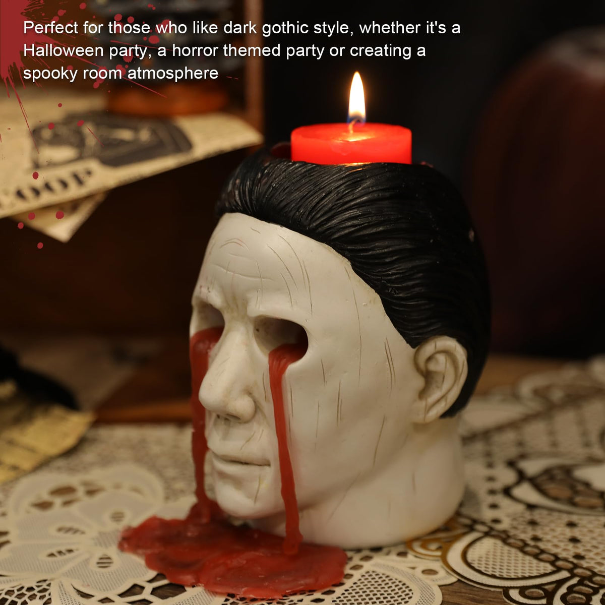 Michael Candle Holder, Candle Holder Statue with Bleeding Eyes Decor Halloween Horror Holder Decorations Party Candlestick Merchandise