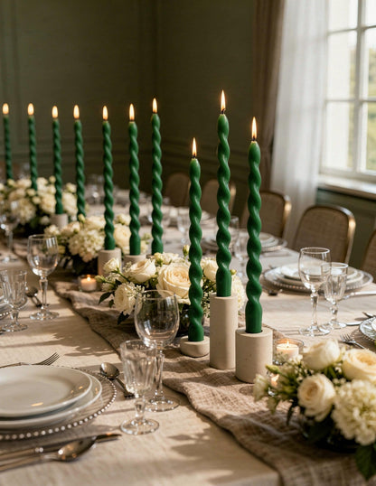 Viyffo Spiral Taper Candles 12 Inch – 4 Pack Dark Green, Dripless, Unscented, Smokeless – 9 Hour Burn – Tall Candlesticks for Wedding, Dinner, Holiday, Party, Home Decor