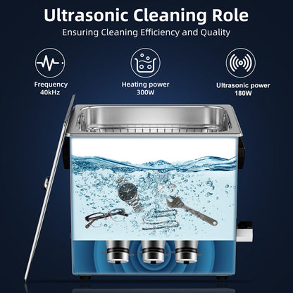 Enpowiks Ultrasonic Cleaner 6L 180W Digital Ultrasonic Cleaning Machine with Upgraded Degassing & Gentle Mode, 40kHz, with Heater & Timer for Tools, Jewelry, Watches, Glasses, Dentures, Small Parts