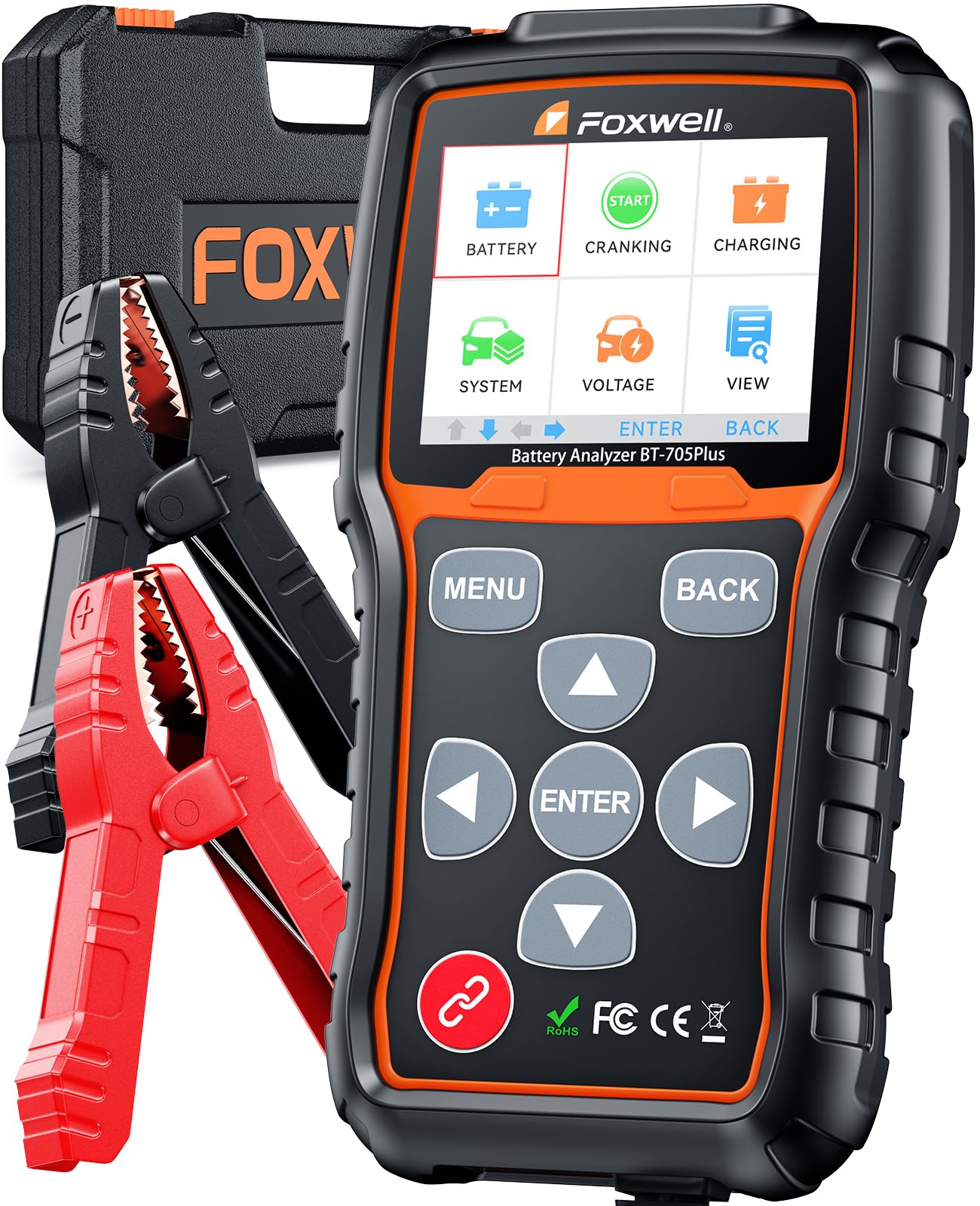 FOXWELL BT705 Plus Car Battery Tester 24V 12V Load Tester, Professional 100-2000CCA Automotive Alternator Tester, Accurate Cranking Charging Tester for Car Truck Marine Heavy Duty (Upgraded BT705)