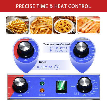 BNDHKR Commercial Deep Fryer, 2 x 15.3Qt Dual Tank Electric Countertop Deep Fryers with Drain, 3800W Large Capacity Stainless Steel Oil Fryer with Baskets and Time&Temp Control for Restaurant Use