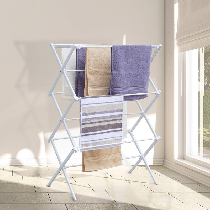 YUBELLES 3 Tiers Foldable Clothes Drying Rack, Vertical Laundry Rack Portable and Collapsible for Storage Indoor Outdoor, White