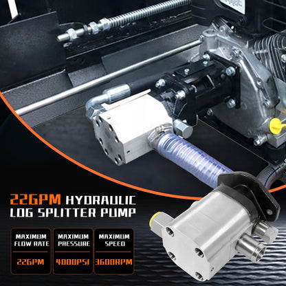 PumpShark Hydraulic Wood Log Splitter Pump Kit, 22 GPM, 2 Stage, 4000 PSI, Aluminum Gear Pump, 3600 RPM, with Directional Control Valve, Coupling, Installation Base, 3/4" NPT Outlet