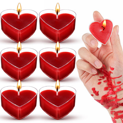 Tisancy 6 Pcs Low Temperature Candles, Romantic Heart Candles Body Safe Wax Low Heat Smokeless Unscented Tea Lights for Anniversaries Decor(Red)