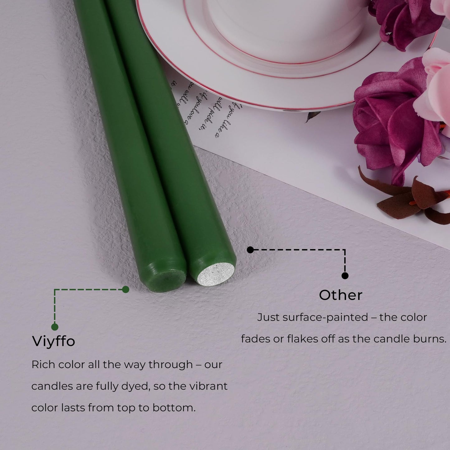 Viyffo Taper Candles, 10 Inch, 12 Pack, Noble Pine Green – Unscented, Dripless & Smokeless Design, Up to 8 Hour Burn – Long Tall Taper Candlesticks for Wedding, Dinner & Home Decor