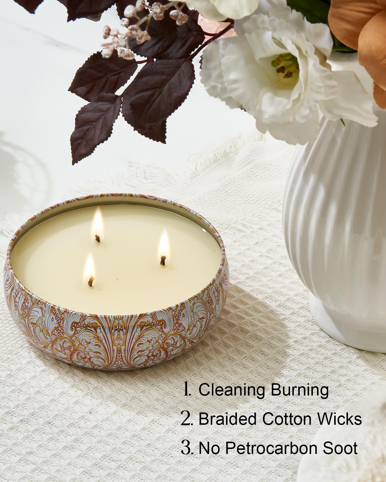 M&SENSE Soy Candle Mimosa Rose Scented 12oz Over 40 Hours Burn Time, 3-Wick Natural Aromatherapy Candle Highly Scented & Long Lasting, Home Fragrance Gift for Women Men