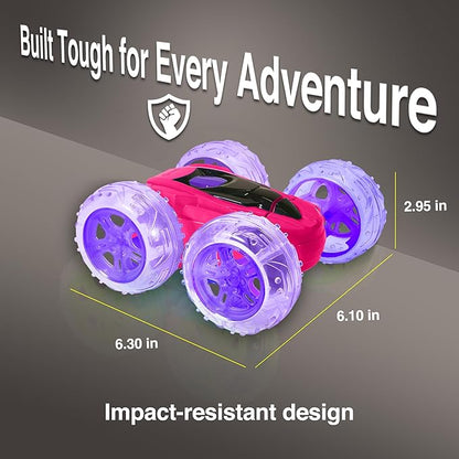 Contixo SC3A Toy Remote Control Car for Kids with Double-Sided 360° Rotating Stunt 4WD Off-Road RC Cars with LED Lights Birthday for Boys and Girls Ages 4 5 6 7 - Pink