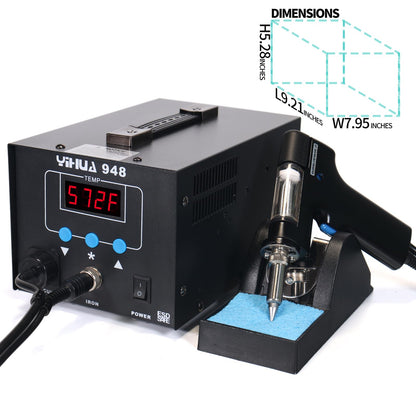 YIHUA 948 Standard Desoldering Station, 80W, with Auto Shutoff, Variable Precise Temperature (716°F ~ 896°F), ºC/°F display, Sleep Function and More.
