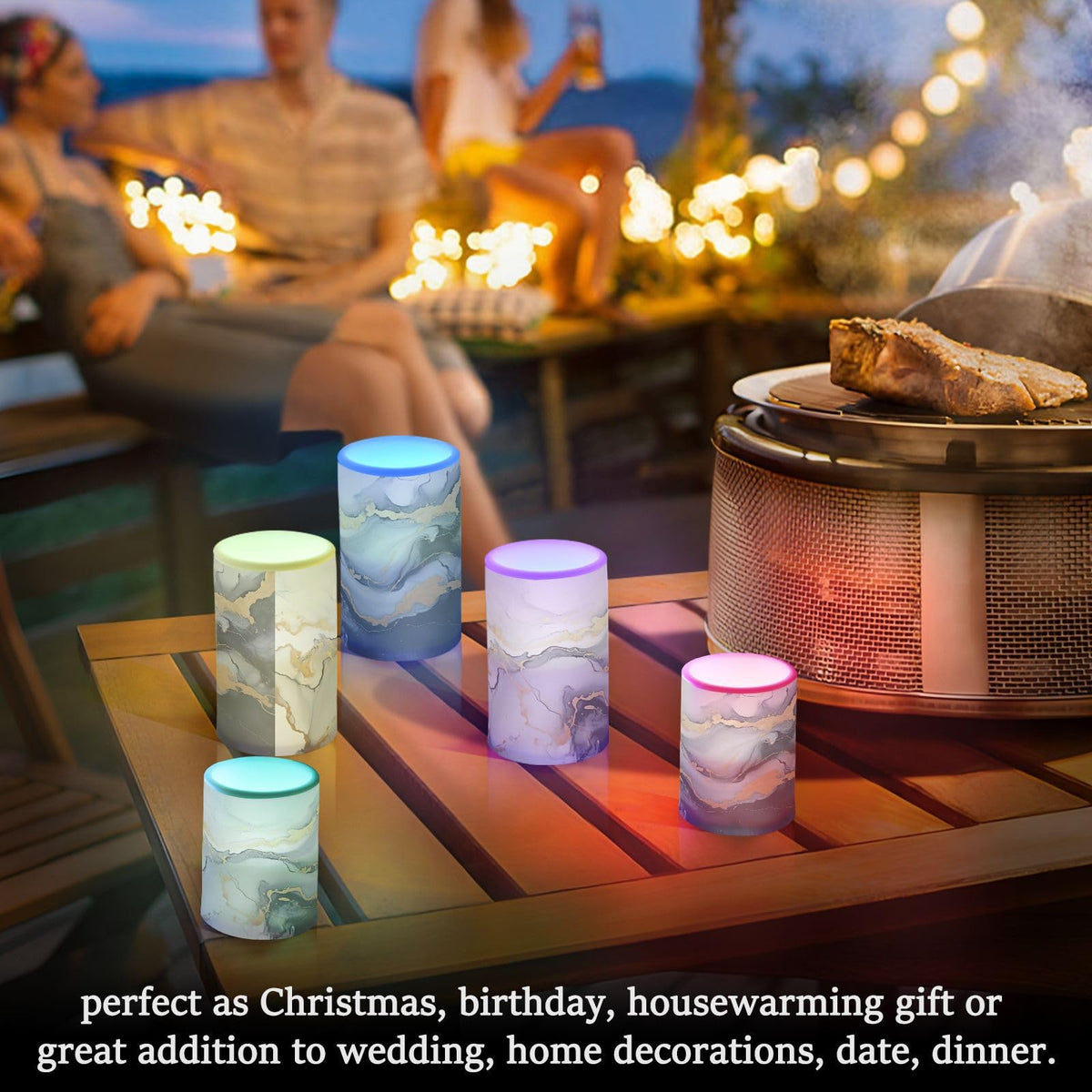 GUIJI Black Marble Flameless Candles with Remote, Set of 2 Battery-Operated Pillar Candles for Home, Christmas, Party Decor