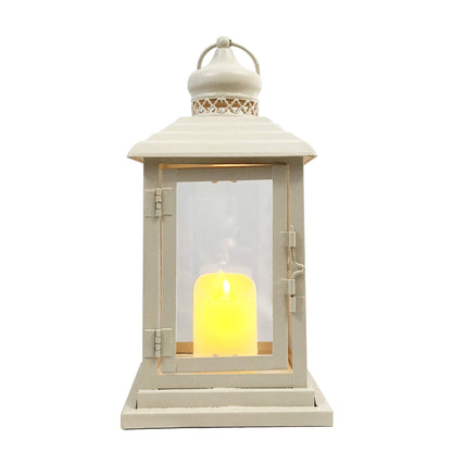 allgala Clear Glass White Iron Vintage Indoor/Outdoor Candle Lantern