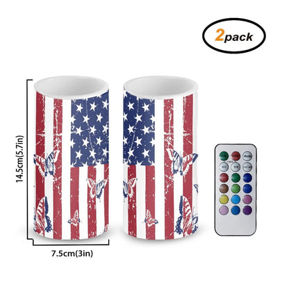 Cozeyat US Flag Print Flameless Candles 2 Pieces Tealights Battery Operated,Flickering Realistic Votive Tea Lights Moving Wax Pillar Electric Candles for Parties,Home Decoration