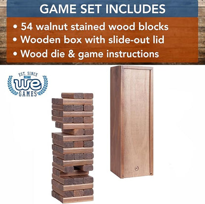 WE Games Wooden Block Stacking Party Game for Adults Tumble Tower Wedding Guest Book Alternative Tabletop Games Includes Storage Case 12 inches