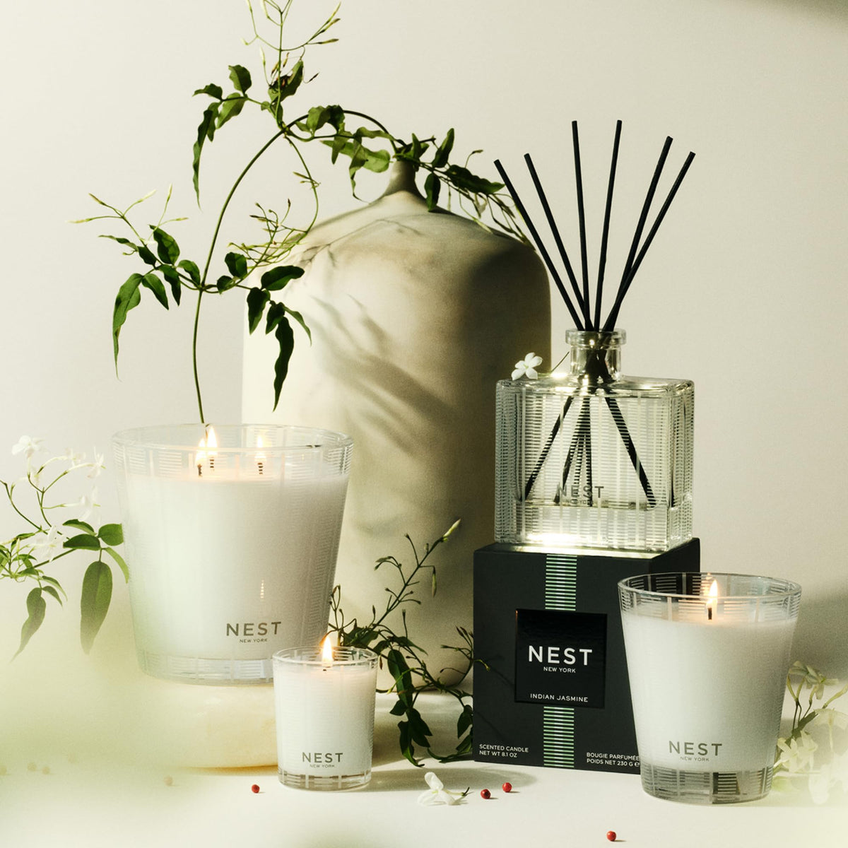 NEST New York Scented Votive Candle, Indian Jasmine - 2 oz - Up to 28-Hour Burn Time - Reusable Glass Vessel