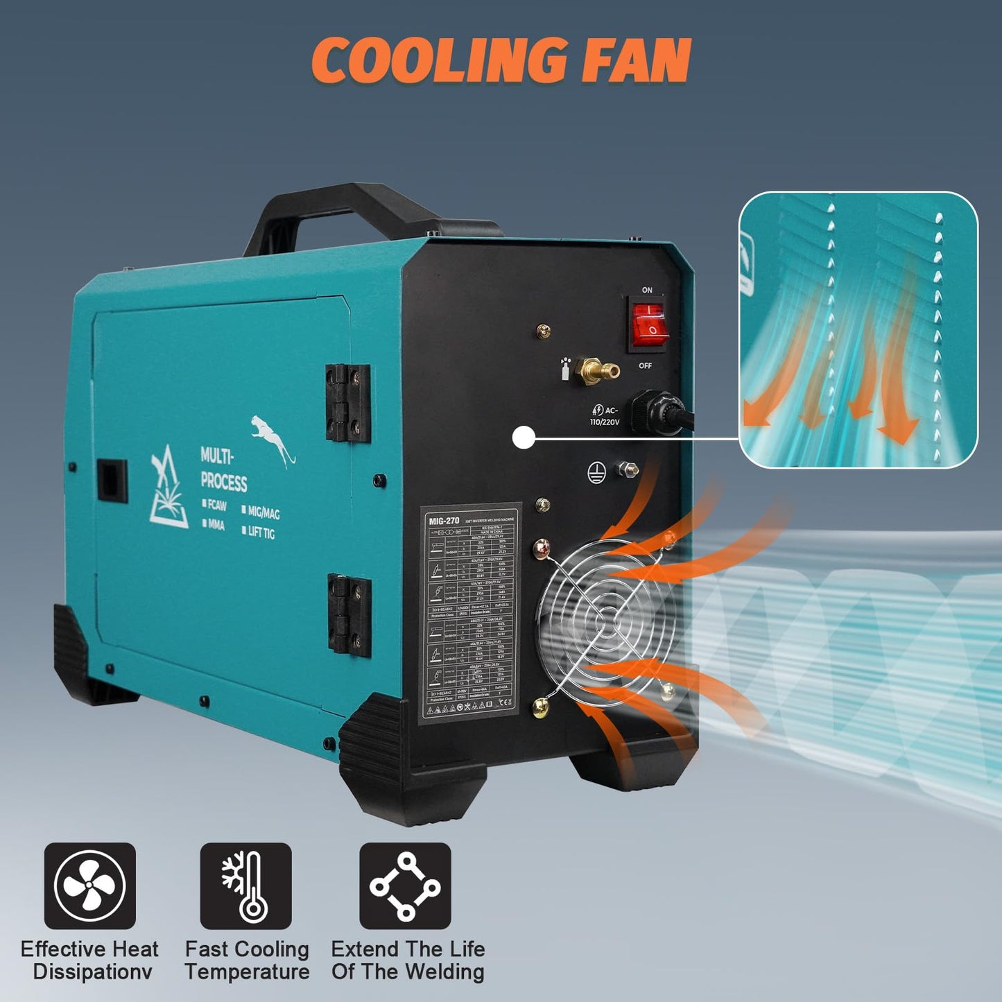 270Amp MIG Welder, 220V Flux Core,Gas, IGBT Inverter, Torch and 2lb Solid Welding Wire, Digital MIG Welder/Lift TIG/Stick 3 in 1 Welding Machine for Steel Welding, Car Repair, Building Works