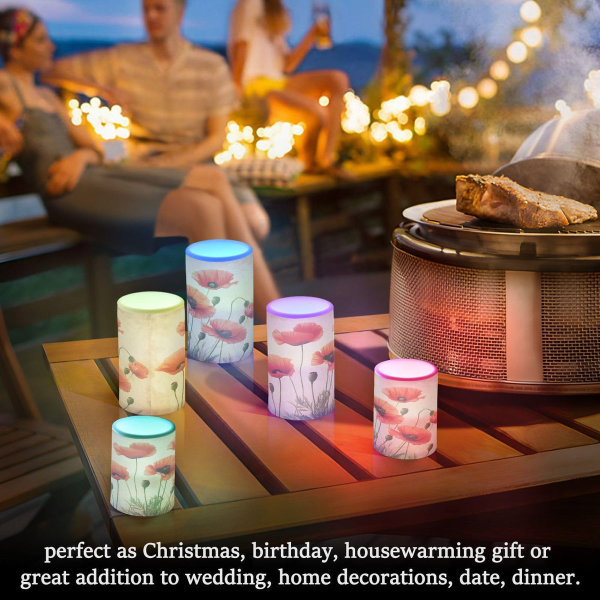 ALAZA Flickering Flameless Candles Red Poppy Flower Poppies Battery Operated Candles with Remote Timer LED Pillar Votive Candles Set of 2 for Holiday Decor
