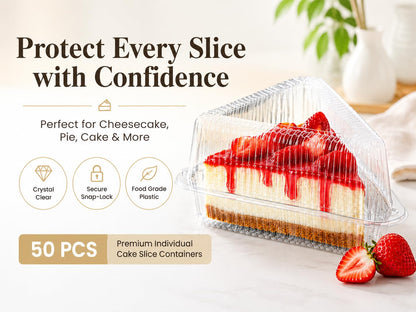 100 Pcs Cake Slice Containers with Lid, Single Clear Plastic Individual Carrier Transparent Disposable Triangle Boxes for Cheesecake, Flan, Cupcake, Sliced Dessert Pie - Take Out, Mini Desechables