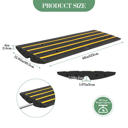 48" Driveway Ramp 2 Pack Heavy Duty Rubber Curb Ramps for Cars SUVs Trucks, Low Profile with Water Drainage, Garage Sidewalk Transition Solution