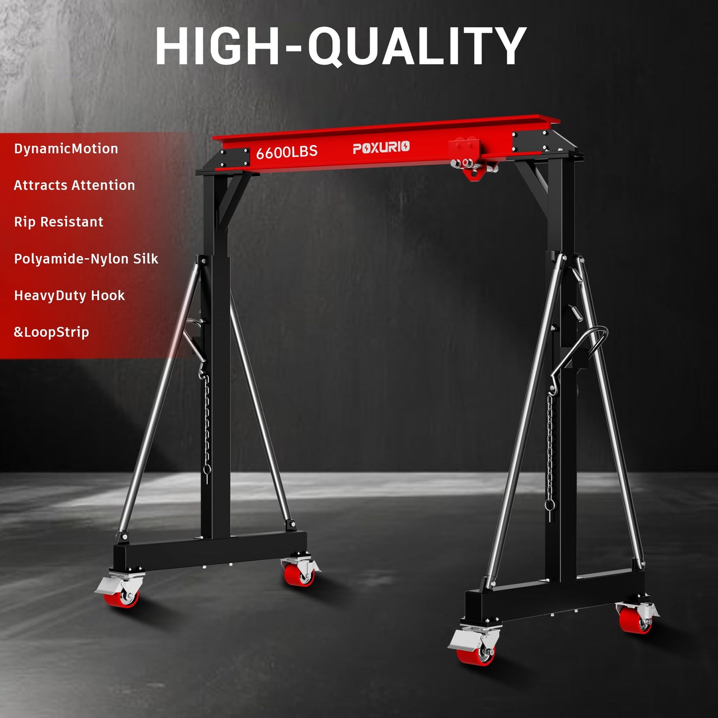 3 Ton 6600LBS Gantry Crane, 2026 Upgraded Trolley, Adjustable Height (8.53-12.47 FT), Width (9.06 FT), Steel I-Beam Construction, Portable Gantry Crane for Factories, Warehouses, Auto Repair, Red
