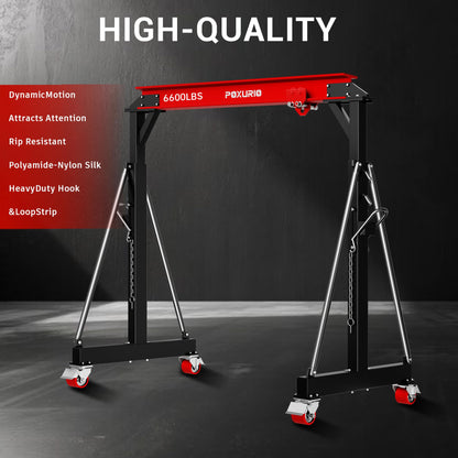 3 Ton 6600LBS Gantry Crane, 2026 Upgraded Trolley, Adjustable Height (8.53-12.47 FT), Width (9.06 FT), Steel I-Beam Construction, Portable Gantry Crane for Factories, Warehouses, Auto Repair, Red
