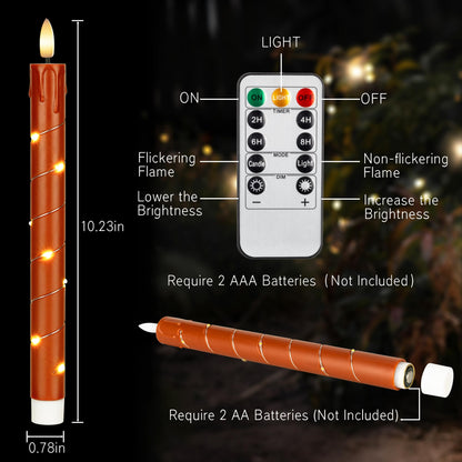 Patriotic Flameless Taper Candles with Remote for 250th Anniversary Decorations，3D Flickering Flame LED Candles Arounded with Starlight String for 4th of July Decoration, Pack of 6, Reddish Brown