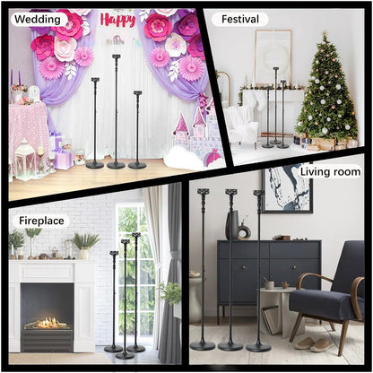 Floor Candle Holder Centerpieces for Tables,3Pcs Black Candle Holder for Pillar Candles Matte Metal Candlestick Set for Wedding Party Home Candles Holder for Ceremony Mantel Decor (Adjustable Height