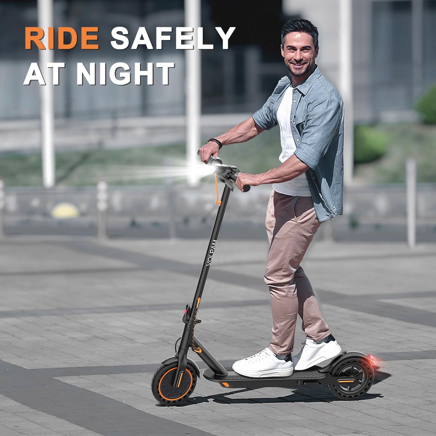 VOLPAM Electric Scooter, 350W/500W, 8.5"/10" Tires, 12/21/28 Miles Range, 16/19/22Mph, Folding E-Scooter with Dual Braking (8.5''-12Miles-350W)