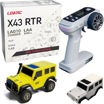 LDARC 1:43 Scale Mini RC Crawler RTR RC Rock Truck 4x4 2.4GHZ Hobby Grade Remote Control Car Model Vehicle RC Buggy Comes with a DIY Replaceable Body Shell(Lemon Yellow)