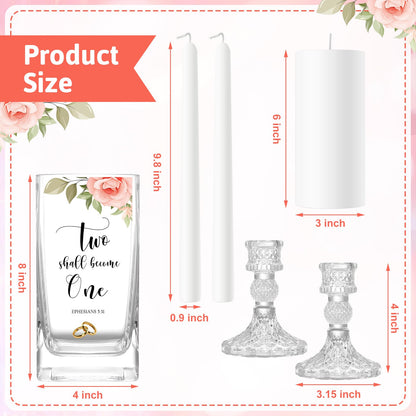 FoldTier Unity Candles with Holder for Wedding Ceremony Set 1 6" Pillar 2 9.8'' Taper Candles 3 Candlestick for Religious Formal Events Church(Flower)