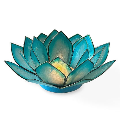 Om Gallery Capiz Shell Lotus Flower Decor Tealight Candle Holder for Serene Ambiance -Decorative Candle Holders for Meditation, and Relaxation, Cool Water