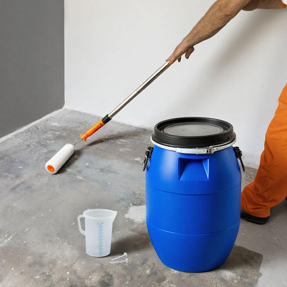 Leriton 20 Pcs Self Leveling Cement Tools Kit, 15.8 Gallon Mixing Barrel with Lid and Handles, 9'' Epoxy Roller, Shoes Spikes, Mixer Rod, Measuring Cup with Lid, Scraper, Epoxy Floor Leveling Kit