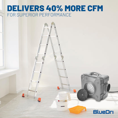 BlueDri Air Shield 550 HEPA Air Scrubber, Water Damage Restoration Equipment Air Purifier, Covers 1400 Sq. Ft, Daisy Chain Capable, For Commercial Use, Gray, BD-AS-550
