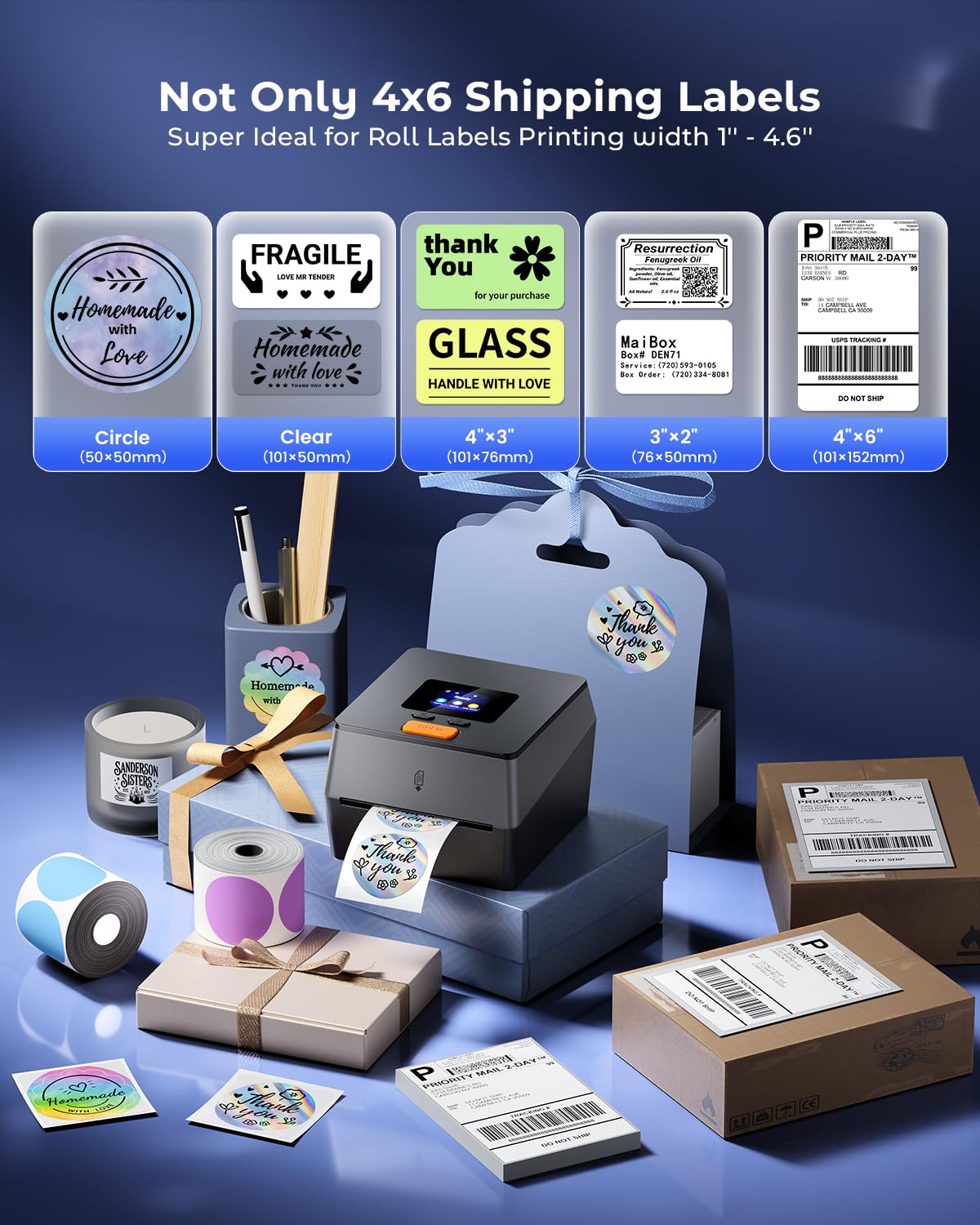 Phomemo Shipping Label Printer with Touchable Screen, 4x6 Bluetooth Thermal Label Printer with Built-in Label Holder, D420D Thermal Printers for Small Business, Compatible with USPS, Tiktok, Amazon