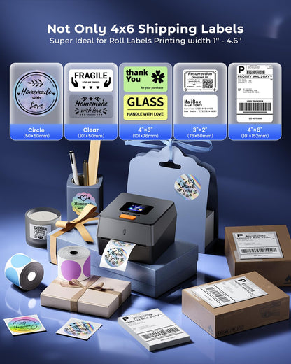 Phomemo Shipping Label Printer with Touchable Screen, 4x6 Bluetooth Thermal Label Printer with Built-in Label Holder, D420D Thermal Printers for Small Business, Compatible with USPS, Tiktok, Amazon