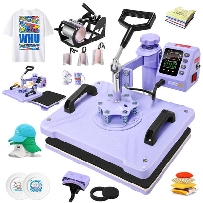 AKEYDIY Upgraded Heat Press Machine 8 in 1 Combo,Digital Multifunction Shirt Press Machine for T Shirts12 X15 Sublimation Machine 360-Degree Swing Away Dual-Tube Heating for DIY T-Shirts Cap & Mugs