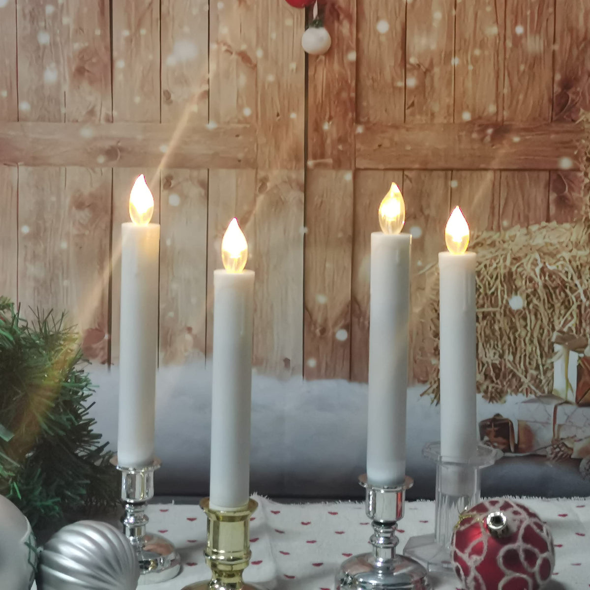CANDLE CHOICE 6” Tall Flameless Taper Candles with Remote Timer Long Battery Operated Flicking Electric LED Window Candlesticks for Candelabra Wedding Christmas Decorations Table Centerpieces 4 Sticks