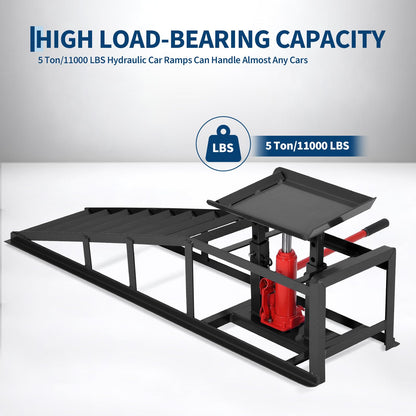 GarveeHome Hydraulic Car Ramps 2 Pack - 11000Lbs Capacity Low Profile Vehicle Ramps for Oil Changes, Trucks, Trailers & Garage Auto Repair, Heavy Duty Steel Construction, Black