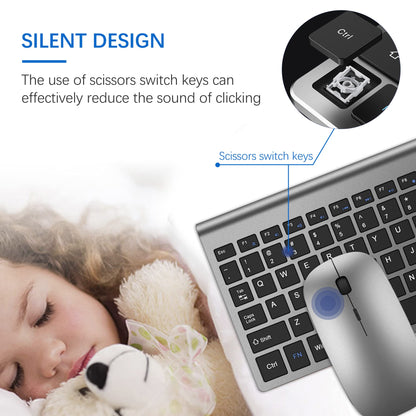 Wireless Keyboard and Mouse Ultra Slim Combo, TopMate 2.4G Silent Compact USB 2400DPI Mouse and Scissor Switch Keyboard Set with Cover, Batteries Included, for PC/Laptop/Windows/Mac - Gray Black