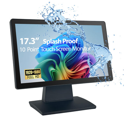 ANGEL POS Commercial Grade 17.3 Inch 1920 x 1080 FHD Touchscreen POS Monitor, 10 Points Touch HDMI VGA, Waterproof Dustproof Screen, Indusitrial, Office, Retail, Gym, Warehouse