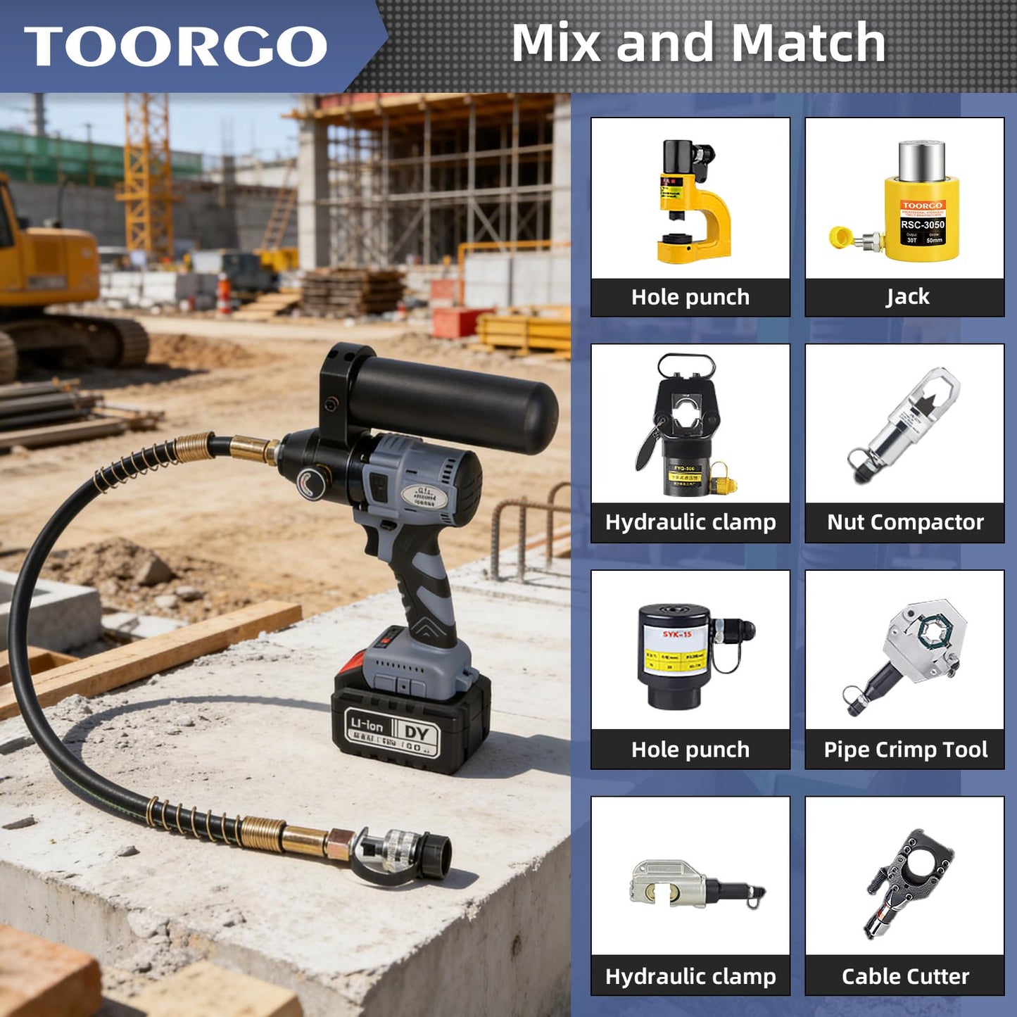 TOORGO Electric Hydraulic Pump, ZG3/8" Oil Outlet, 2.3 ft Pipe,10000 Psi Rechargeable Portable Hydraulic Pump for Hydraulic Jack or Hydraulic Tool