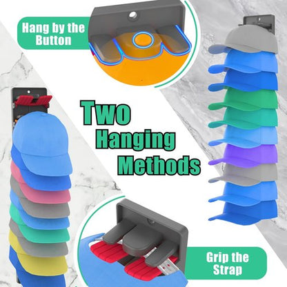 Hat Organizer - Regine Baseball Cap Holder with Built-In Spring Clips | Adjustable Wall Mount Rack for Closet & Door