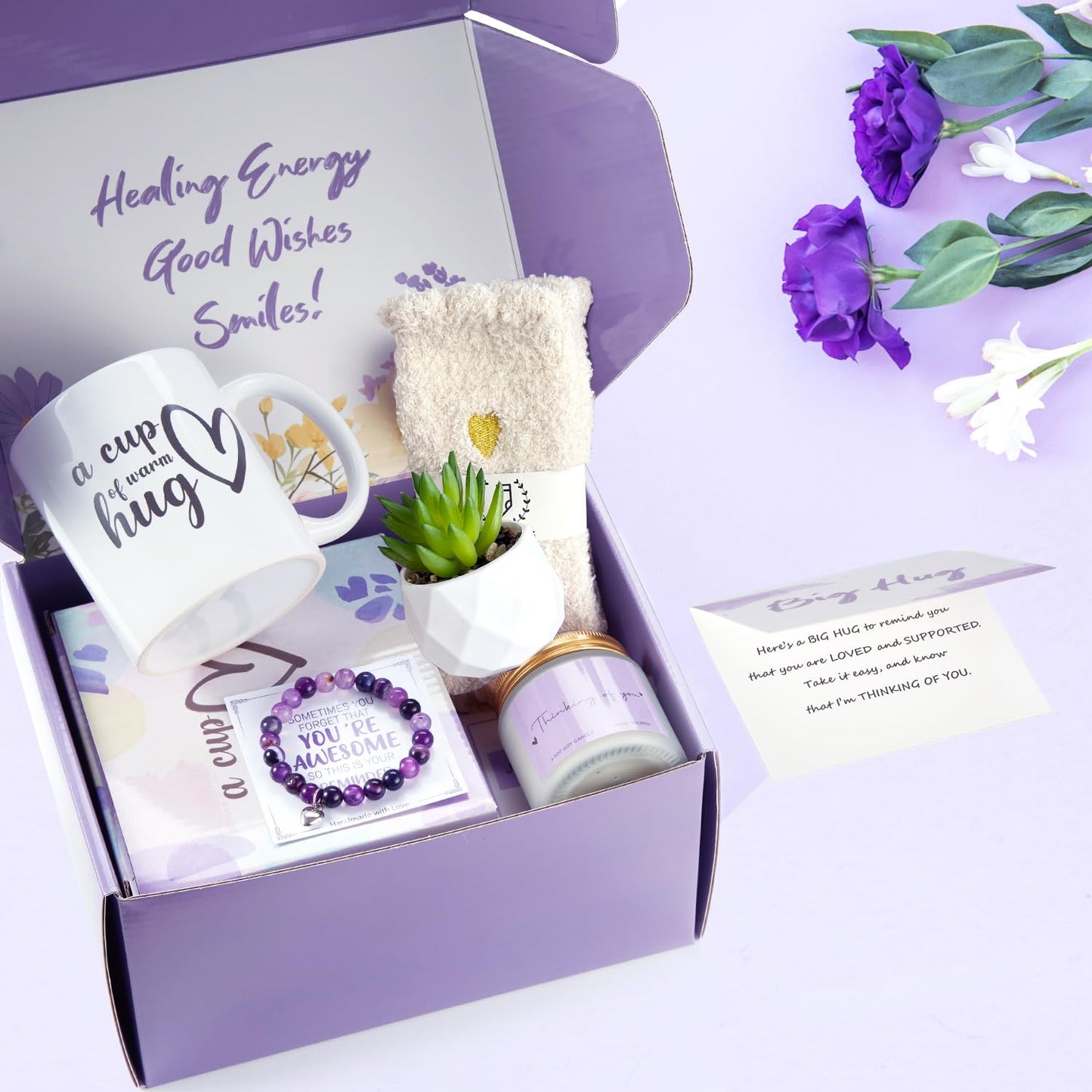Get Well Gifts for Women - Thinking of You Gifts with Mug, Socks, Candle, Artificial Succulent, Bracelet, Greeting Card - Get Well Soon Care Package for Women Mom Friend After Surgery